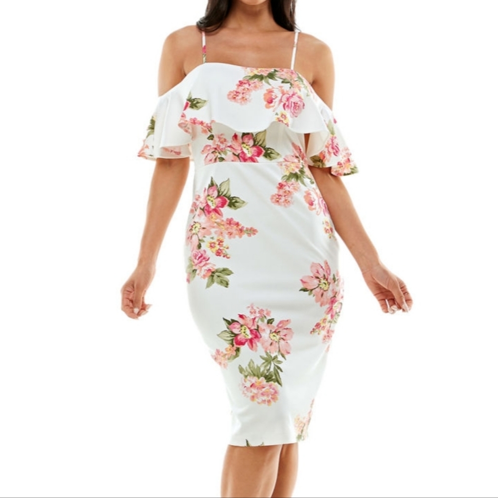 Floral Mid-Length Off the Shoulder Dress